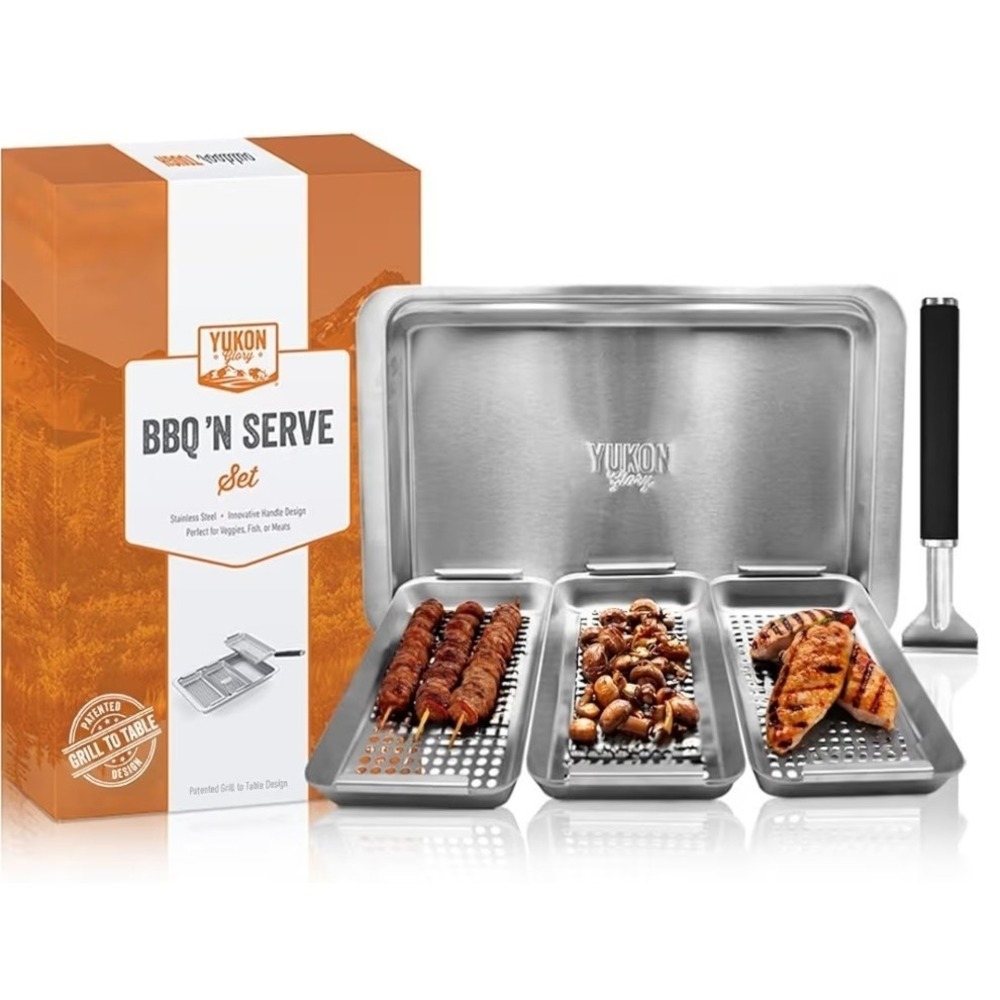 Yukon Glory Grill 'N Serve BBQ 5-Piece Basket Set Stainless Steel New in Box